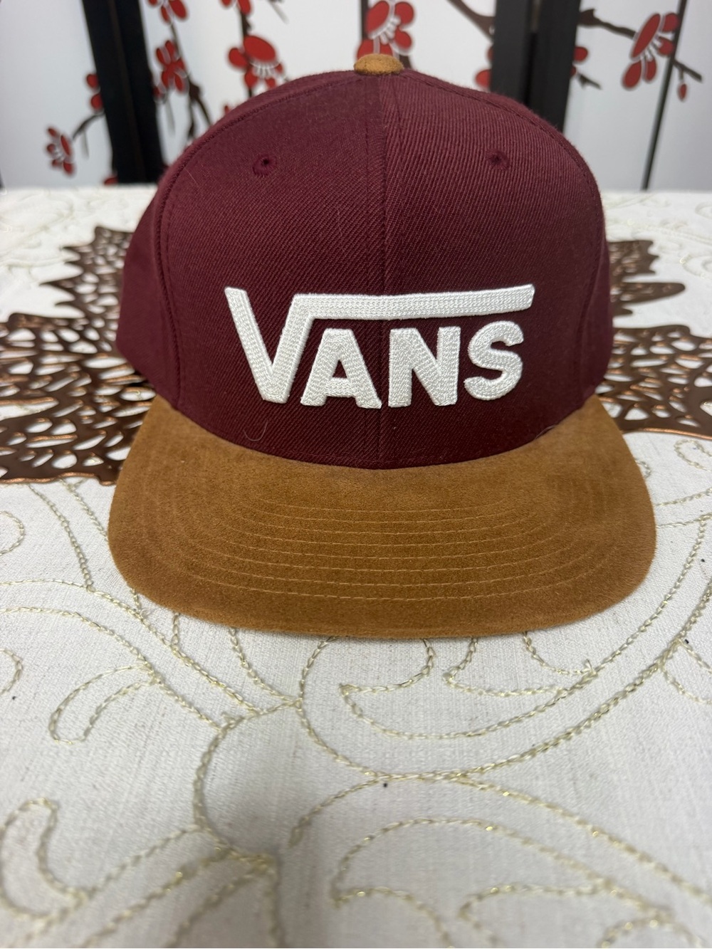Vans Burgundy and Brown Suede-Brim Snapback Hat